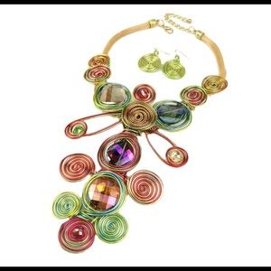 Handmade crystal and metal statement necklace.